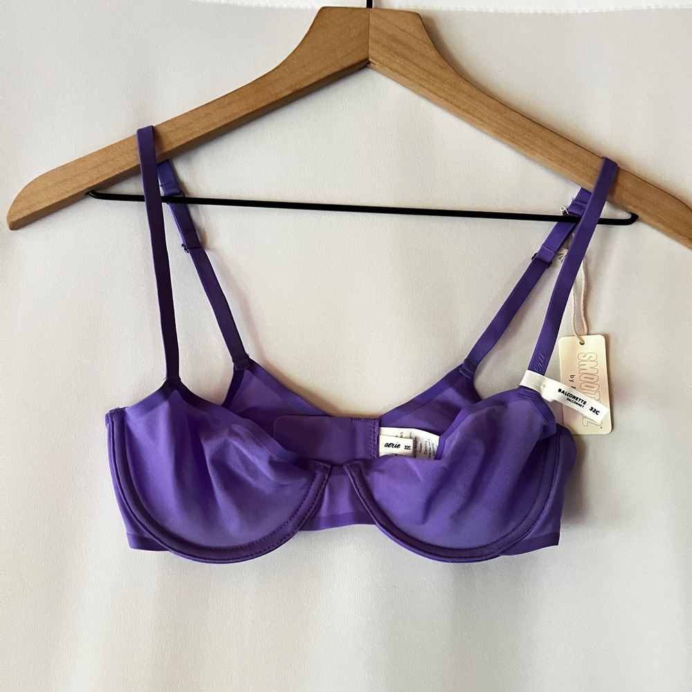 NWT Aerie Smoothez Mesh Balconette Bra 32C Violet Flurry Unlined Underwire Luxe